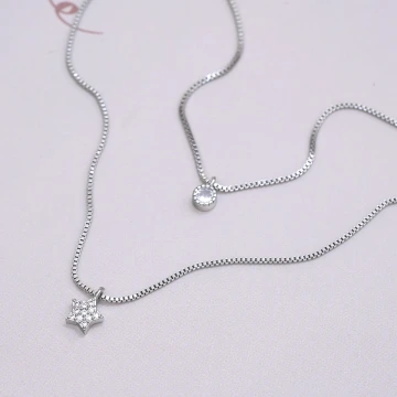 925銀飾×單鑽五角星×雙層鎖骨項鍊