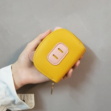 小豬鼻荔枝紋皮革&times;風琴卡夾&times;黃色