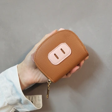 小豬鼻荔枝紋皮革×風琴卡夾×棕咖