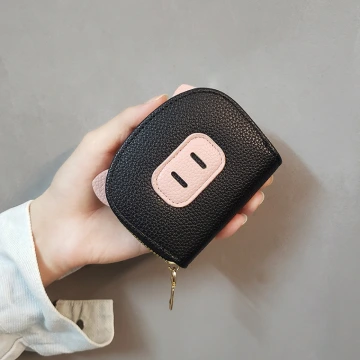 小豬鼻荔枝紋皮革&times;風琴卡夾&times;黑色