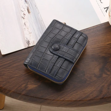 簡約鱷魚紋皮革&times;風琴卡夾&times;深藍