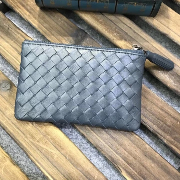 中性質感編織皮革×拉鍊零錢包×鐵灰