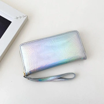 爆裂紋亮面&times;手拿拉鍊長皮夾&times;銀色