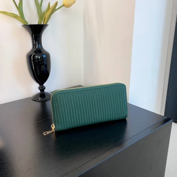 細編交織紋&times;拉鍊長皮夾&times;綠色