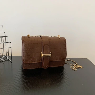 鱷魚石紋經典H扣&times;斜背包&times;深咖