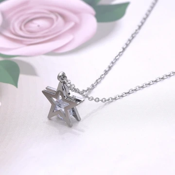 316鋼飾×靈動五芒星×鎖骨項鍊×銀色