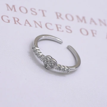 925銀飾×鏤空愛心晶鑽×開口戒指