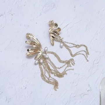 蝴蝶花珍珠流蘇簾×蚊香盤U型耳夾