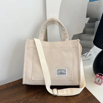 燈芯絨休閒小方包×斜背包×米白