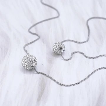 925銀飾×晶鑽香巴拉球×雙層鎖骨項鍊