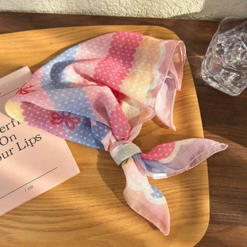 彩虹條紋小花×絲巾×四角頭巾