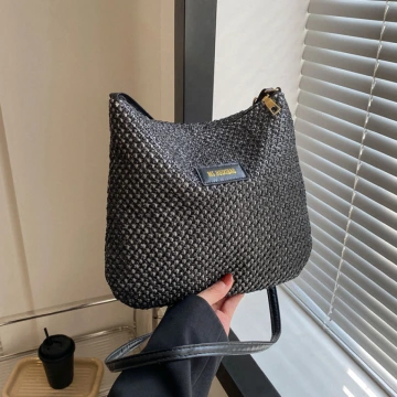 拉菲草編織&times;斜背包&times;黑色