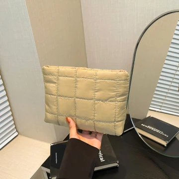 方格空氣包×化妝包×卡其