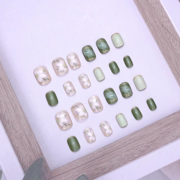 綠意山茶花亮面×穿戴式手指甲片×二十四入