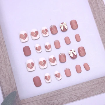 暈染愛心蝴蝶結霧面×穿戴式手指甲片×二十四入