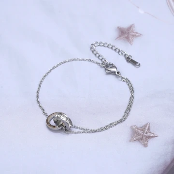 316鋼飾×雙環晶鑽×手鍊×銀色