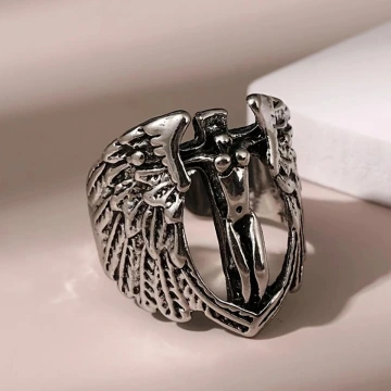 美式&times;復古&times;天使十字架&times;開口戒指