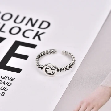 美式×復古×線笑臉星×開口戒指