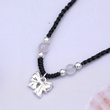 蝴蝶領結珠珠×拉繩項鍊×黑繩