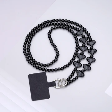 黑色愛心串串&times;手機斜背雙勾掛繩