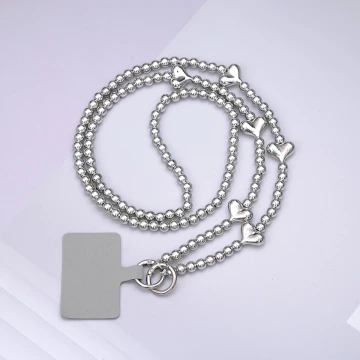 銀色小愛心×手機斜背雙勾掛繩