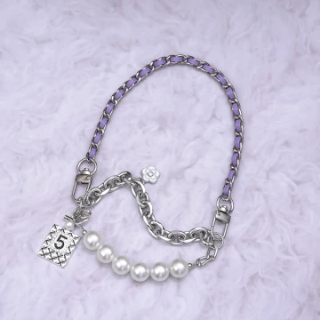 銀色山茶花香水瓶珍珠×飲料杯繩×紫色