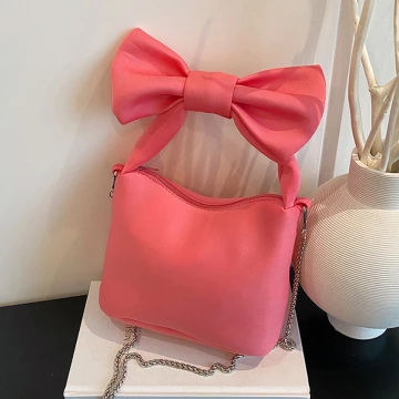 蝴蝶結手提把×鍊條斜背包×粉紅