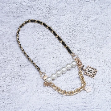 金色山茶花香水瓶珍珠×飲料杯繩×黑色提把