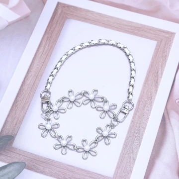 銀色珍珠雛菊×飲料杯繩×白色提把