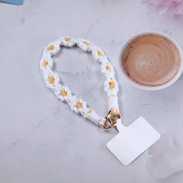 小花朵編織&times;手機腕帶掛繩&times;白色