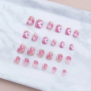 粉染彩繪小白菊亮面&times;穿戴式手指甲片&times;二十四入