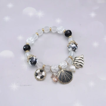 甜美貝殼海洋熱帶魚&times;固定式串珠手環&times;黑色