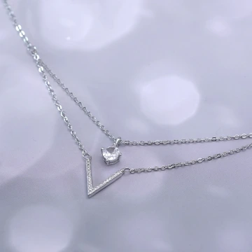 925銀飾×疊加V字單鑽×鎖骨項鍊