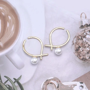 金屬單珍珠&times;雙邊耳掛