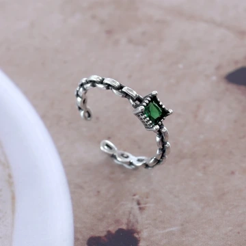 925銀飾&times;方型綠鑽鍊條&times;開口戒指