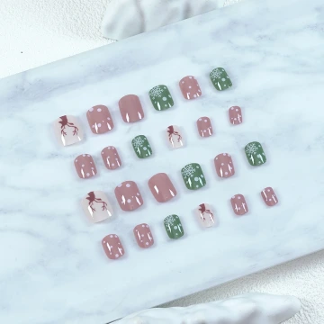 紅綠聖誕小鹿亮面&times;穿戴式手指甲片&times;二十四入