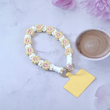 小花朵編織&times;手機腕帶掛繩&times;白黃