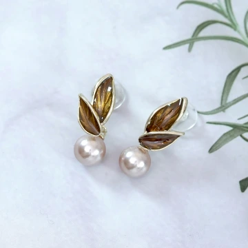 森系棕咖樹葉珠珠&times;吊墜耳環