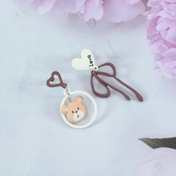 LOVE小熊蝴蝶結&times;不對稱吊墜耳環