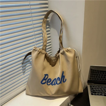 尼龍字母沙灘包×肩背包×卡其