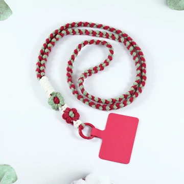 兩朵撞色小花×手機單勾掛脖吊繩×紅綠