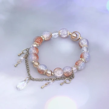 橙橘清白晶透水滴×固定式串珠手鍊