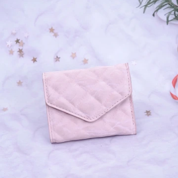 信封爆閃麂皮×三折短皮夾×粉紅