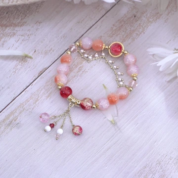 橘紅流蘇碎珍珠×固定式串珠手鍊