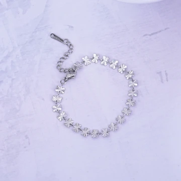 316鋼飾×四葉草壓花紋 ×手鍊×銀色