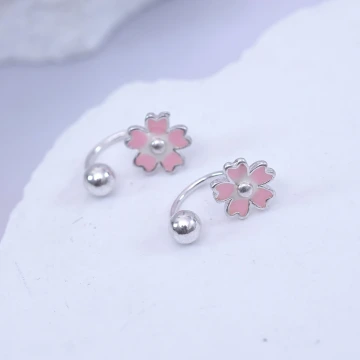 925耳針&times;粉紅櫻花&times;轉珠耳環