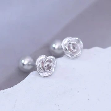 925耳針×玫瑰花×轉珠耳環