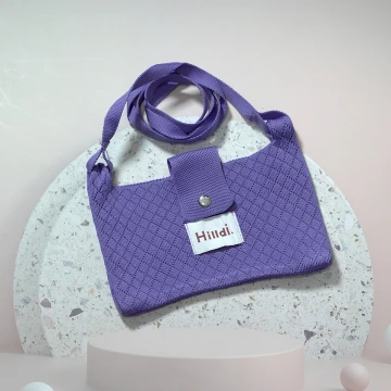 快樂多巴胺&times;單色針織&times;斜背包&times;紫色