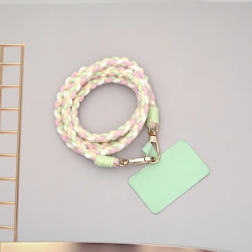 細繩四色小麻花&times;手機斜背雙勾掛繩&times;綠+黃+粉+白