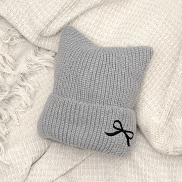 平頭俏貓耳蝴蝶結&times;毛帽&times;灰色